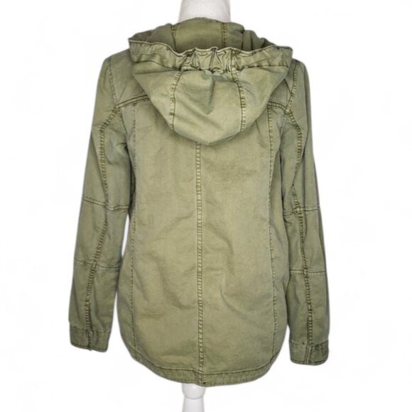 American Eagle Military Cargo Jacket Women's Paratrooper Gold Zip Hooded Army S - Picture 2 of 9
